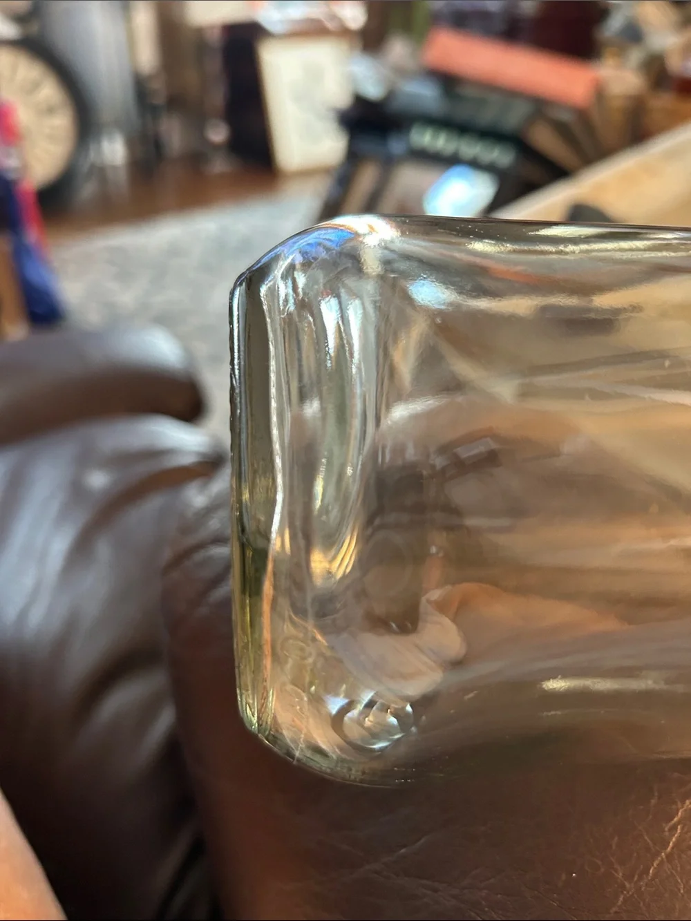 Vintage Paul Mason Clear Glass Milk Bottle Carafe with Embossed Seal & Concave